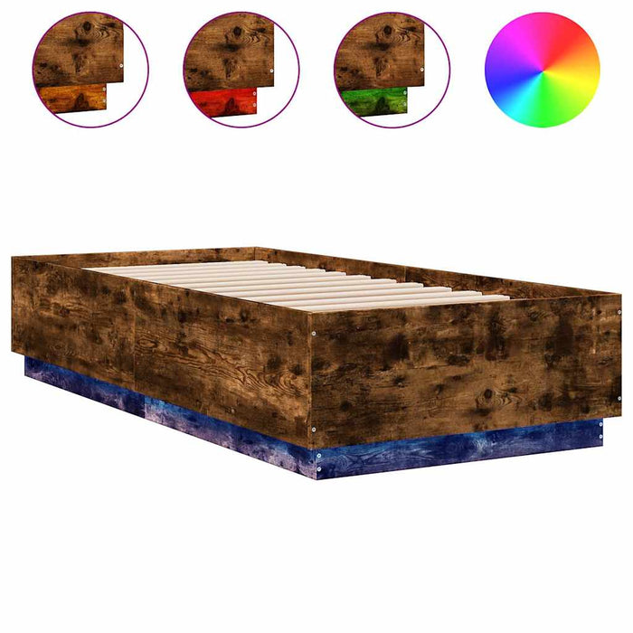 Cadru de pat cu LED, stejar fumuriu, 100x200 cm, lemn prelucrat - WALTI WALTI