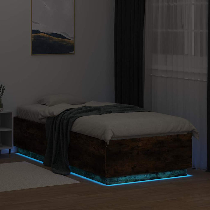 Cadru de pat cu LED, stejar fumuriu, 100x200 cm, lemn prelucrat - WALTI WALTI