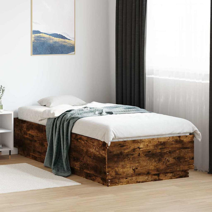 Cadru de pat cu LED, stejar fumuriu, 100x200 cm, lemn prelucrat - WALTI WALTI