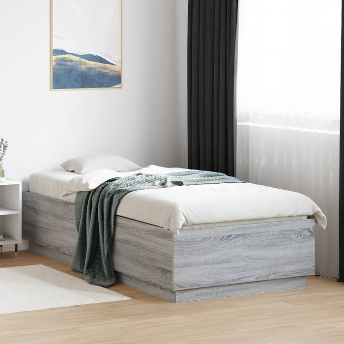 Cadru de pat cu lumini LED gri sonoma 100x200 cm lemn prelucrat - WALTI WALTI