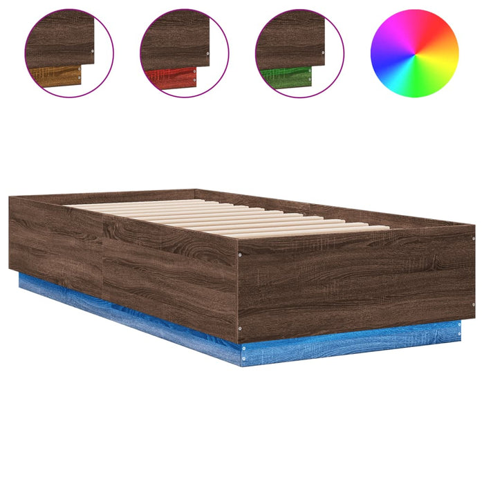 Cadru de pat cu lumini LED stejar maro 100x200cm lemn prelucrat - WALTI WALTI