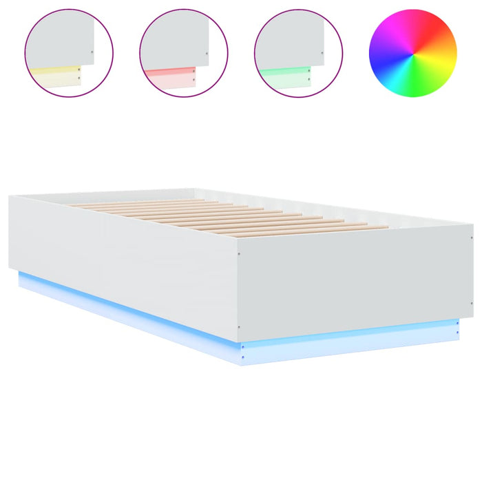 Cadru de pat cu lumini LED, alb, 90x200 cm, lemn prelucrat - WALTI WALTI