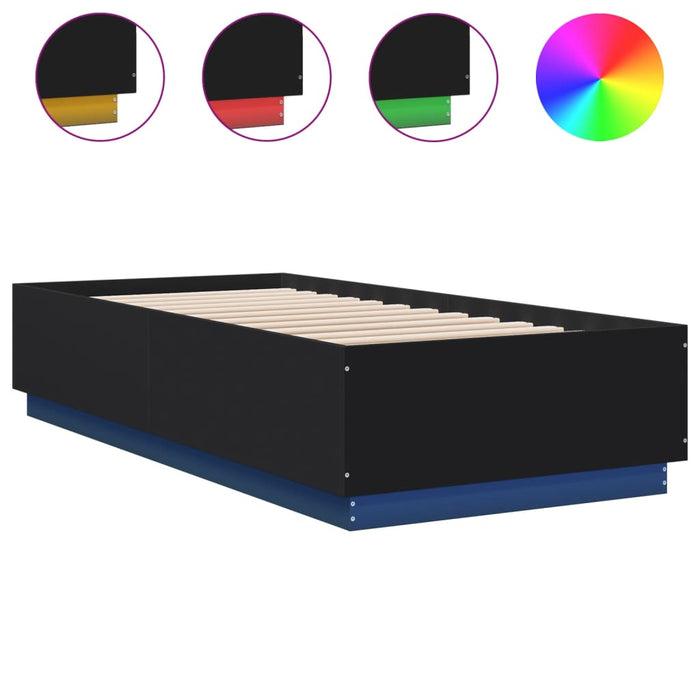 Cadru de pat cu lumini LED, negru, 90x200 cm, lemn prelucrat - WALTI WALTI