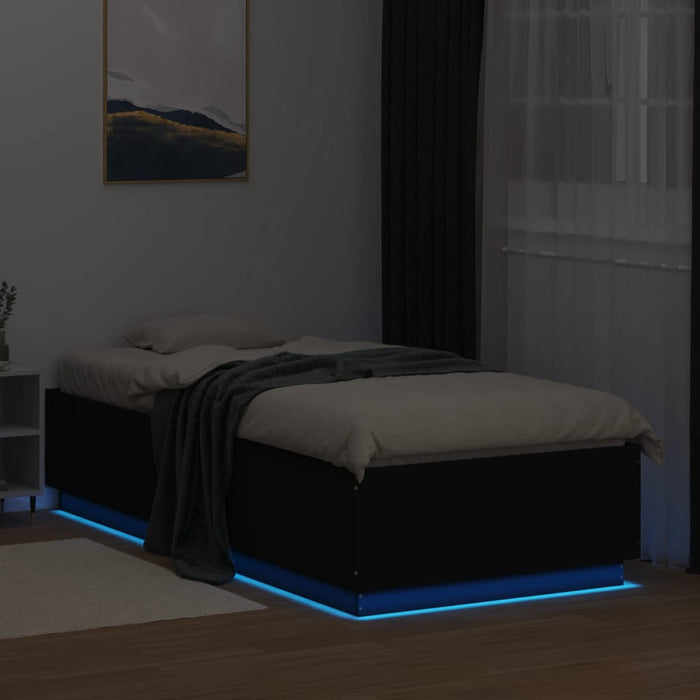 Cadru de pat cu lumini LED, negru, 90x200 cm, lemn prelucrat - WALTI WALTI