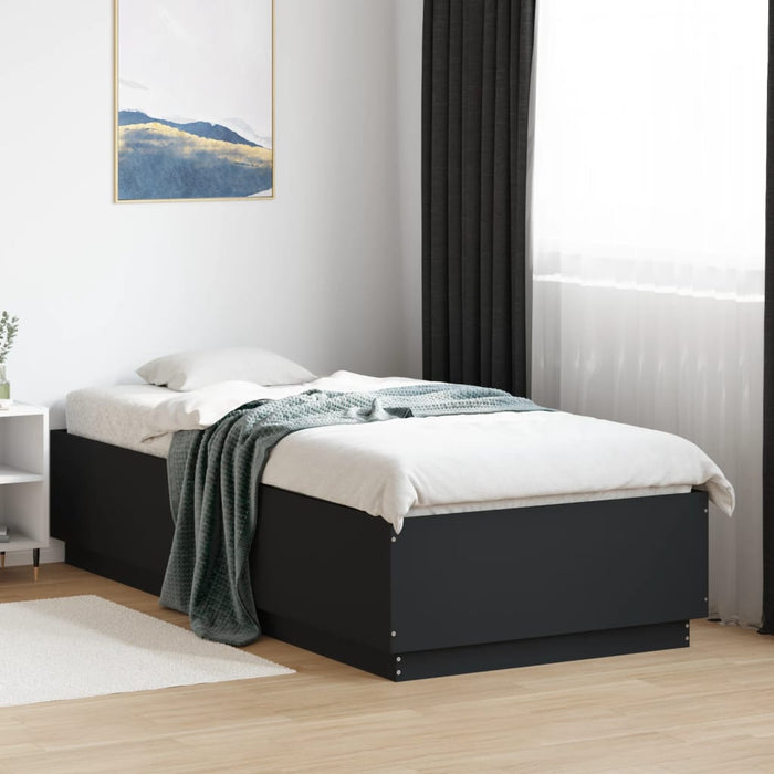 Cadru de pat cu lumini LED, negru, 90x200 cm, lemn prelucrat - WALTI WALTI