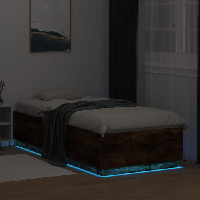 Cadru de pat cu LED, stejar fumuriu, 90x200 cm, lemn prelucrat - WALTI WALTI