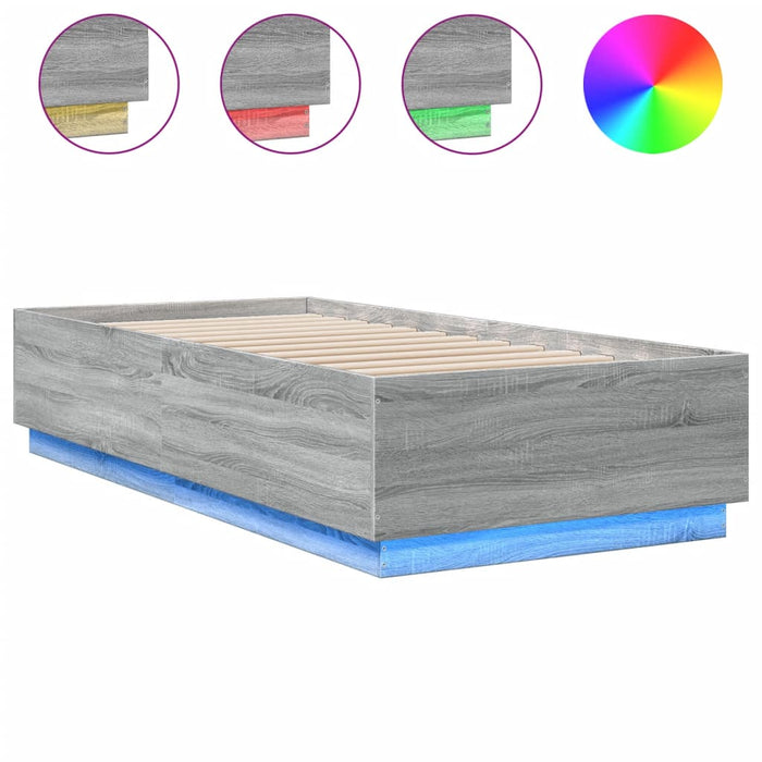 Cadru de pat cu lumini LED gri sonoma 90x200 cm, lemn prelucrat - WALTI WALTI