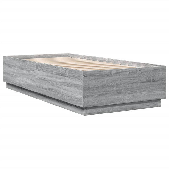 Cadru de pat cu lumini LED gri sonoma 90x200 cm, lemn prelucrat - WALTI WALTI