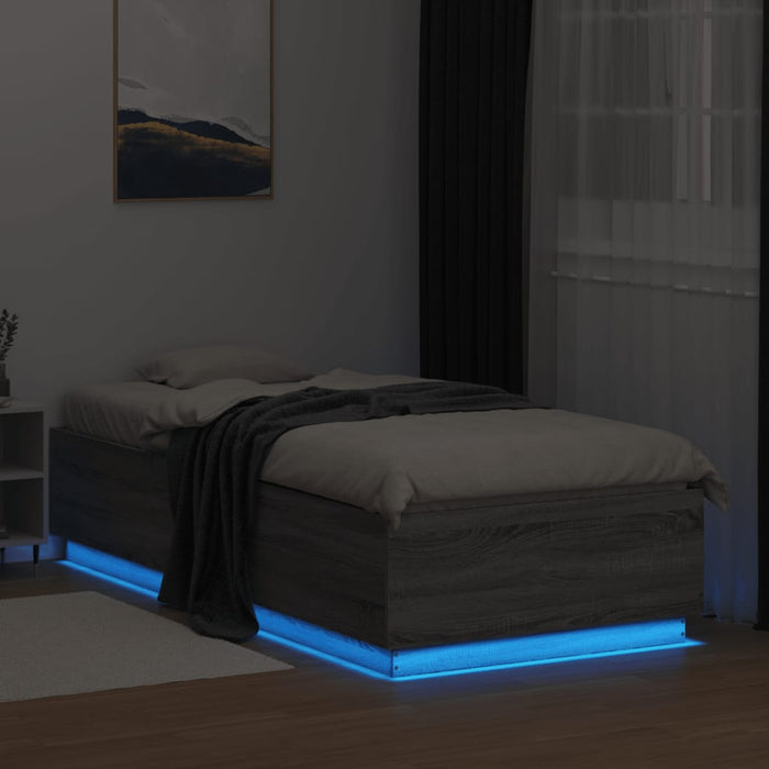 Cadru de pat cu lumini LED gri sonoma 90x200 cm, lemn prelucrat - WALTI WALTI