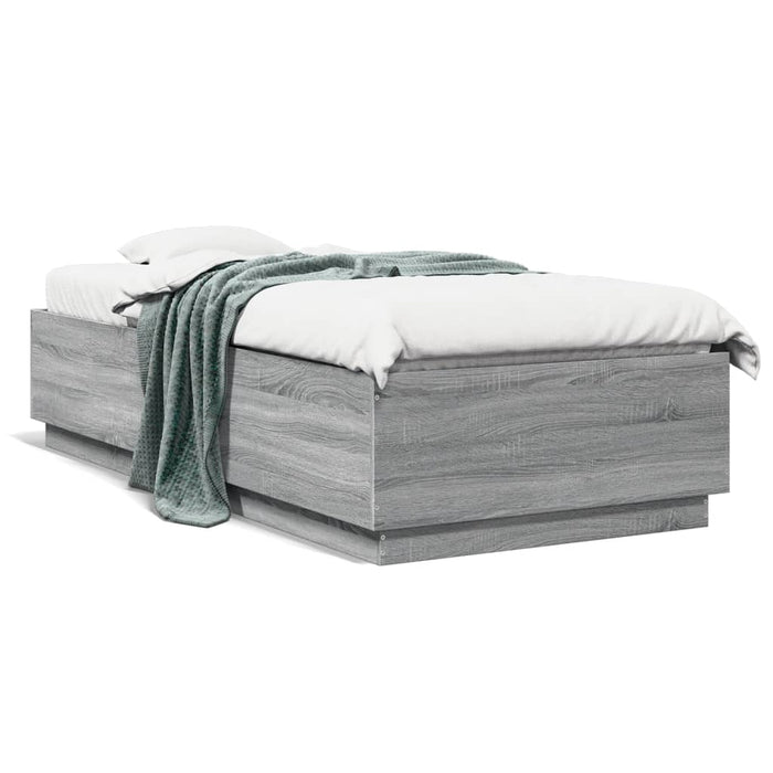 Cadru de pat cu lumini LED gri sonoma 90x200 cm, lemn prelucrat - WALTI WALTI