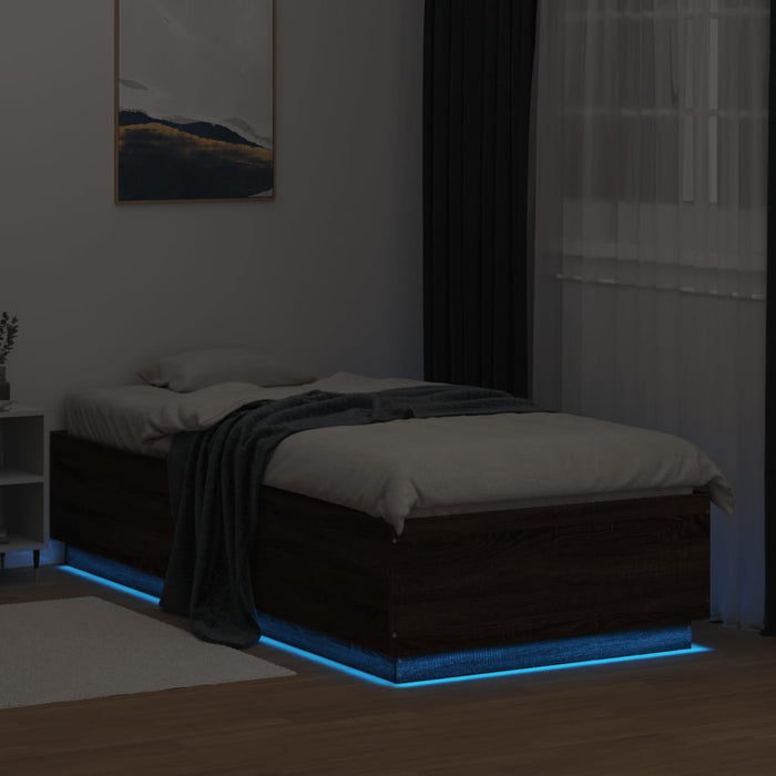 Cadru de pat cu lumini LED stejar maro 90x200 cm lemn prelucrat - WALTI WALTI