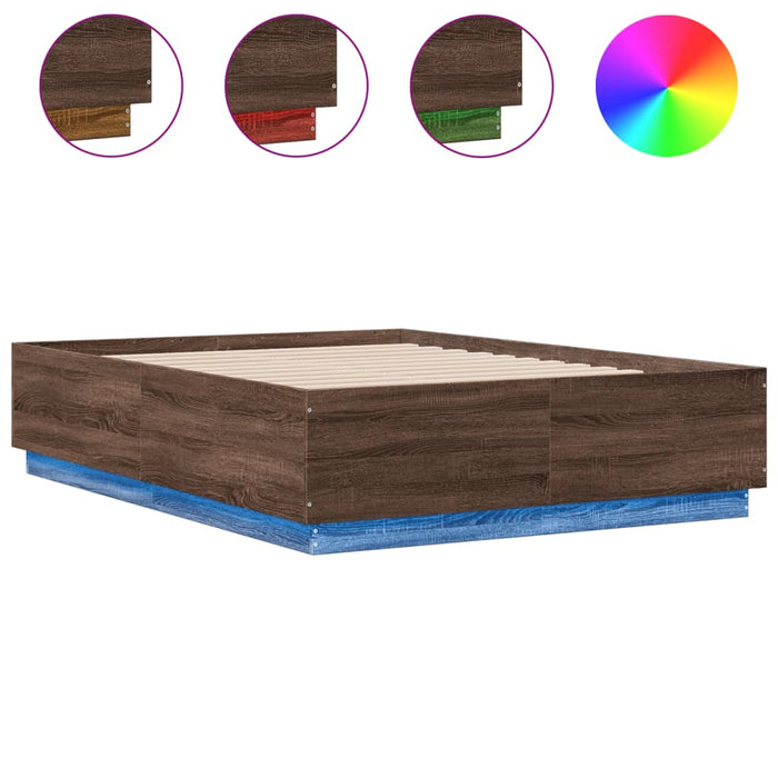 Cadru de pat cu lumini LED stejar maro 140x190cm lemn prelucrat - WALTI WALTI