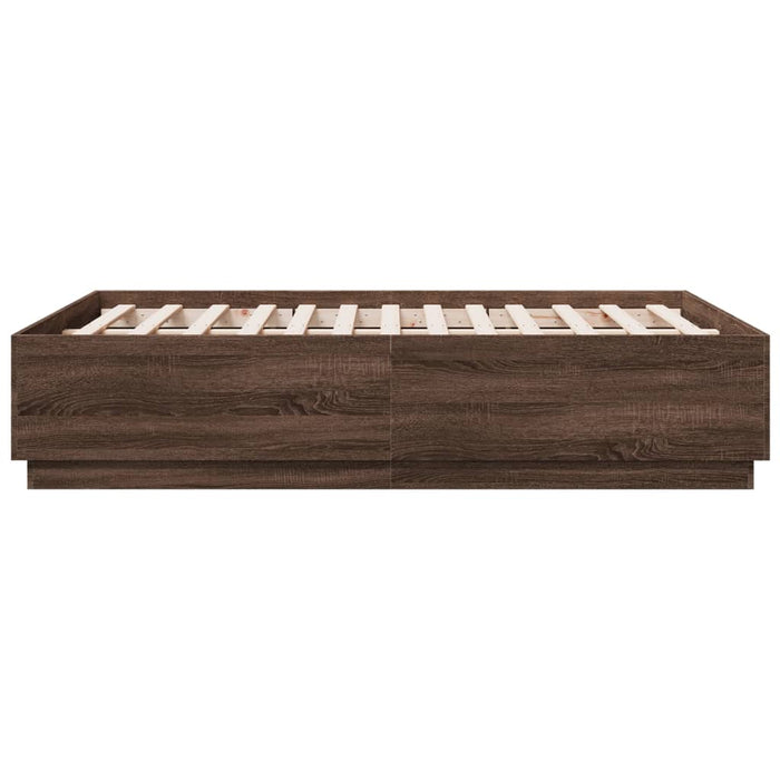 Cadru de pat cu lumini LED stejar maro 140x190cm lemn prelucrat - WALTI WALTI