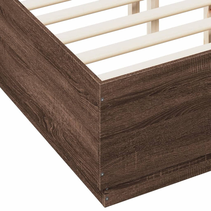 Cadru de pat cu lumini LED stejar maro 140x190cm lemn prelucrat - WALTI WALTI