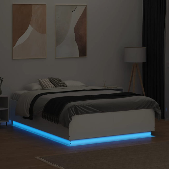 Cadru de pat cu lumini LED, alb, 135x190 cm, lemn prelucrat - WALTI WALTI