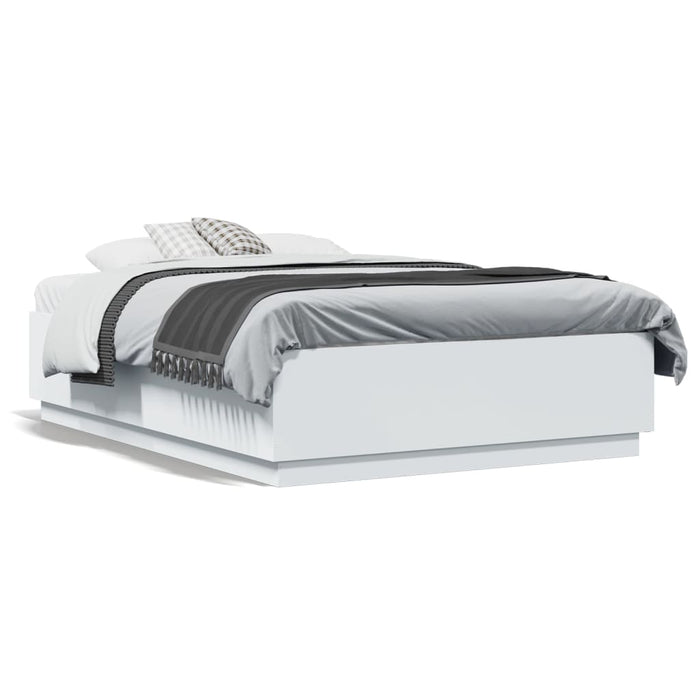Cadru de pat cu lumini LED, alb, 135x190 cm, lemn prelucrat - WALTI WALTI
