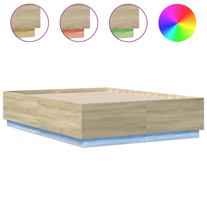Cadru de pat cu LED stejar sonoma 135x190 cm lemn prelucrat - WALTI WALTI