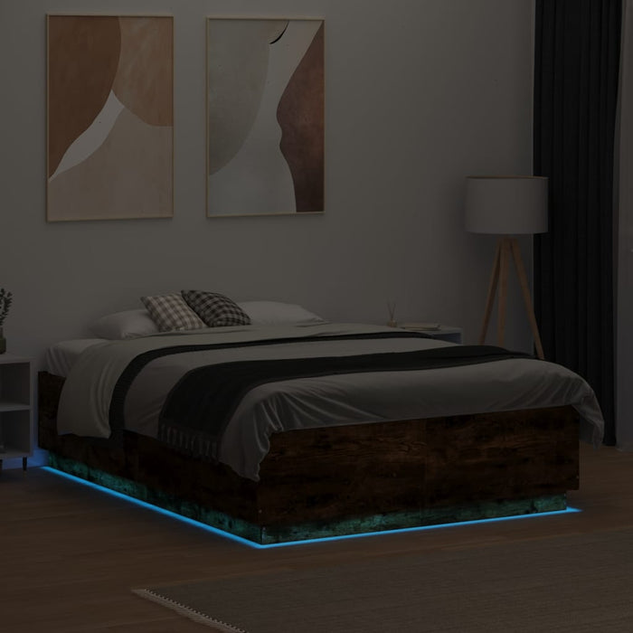 Cadru de pat cu LED stejar fumuriu 135x190 cm lemn prelucrat - WALTI WALTI