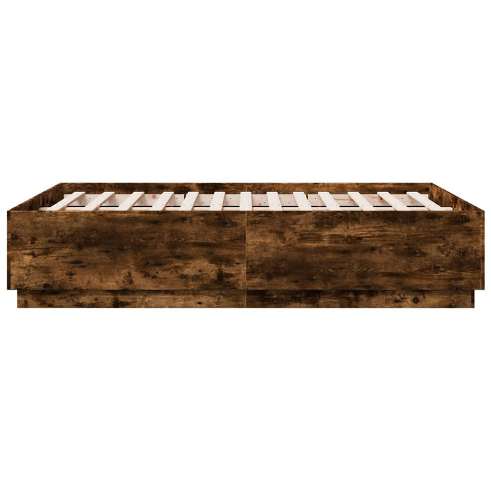Cadru de pat cu LED stejar fumuriu 135x190 cm lemn prelucrat - WALTI WALTI
