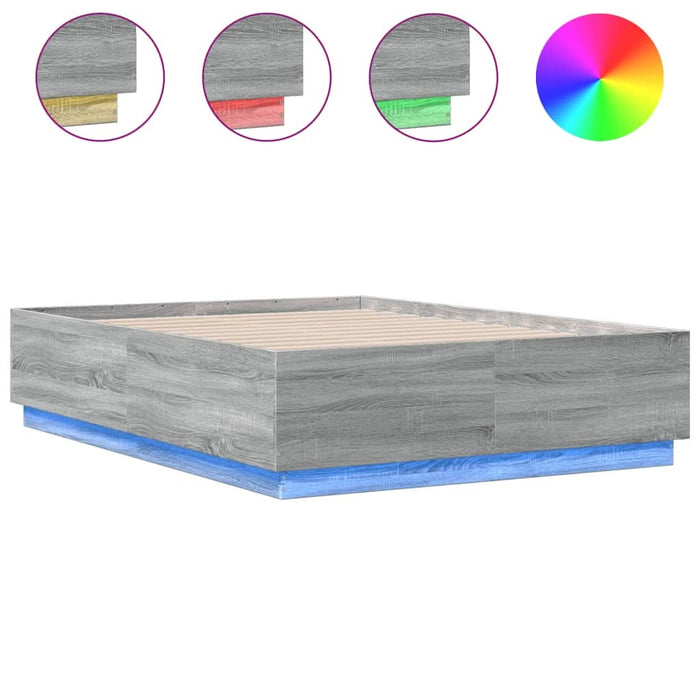 Cadru de pat cu LED, gri sonoma, 135x190 cm, lemn prelucrat - WALTI WALTI