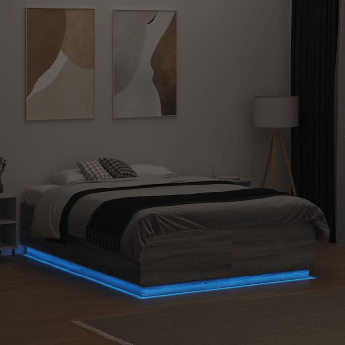 Cadru de pat cu LED, gri sonoma, 135x190 cm, lemn prelucrat - WALTI WALTI