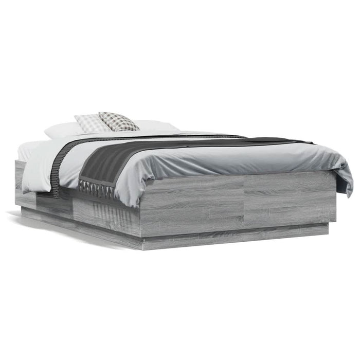Cadru de pat cu LED, gri sonoma, 135x190 cm, lemn prelucrat - WALTI WALTI