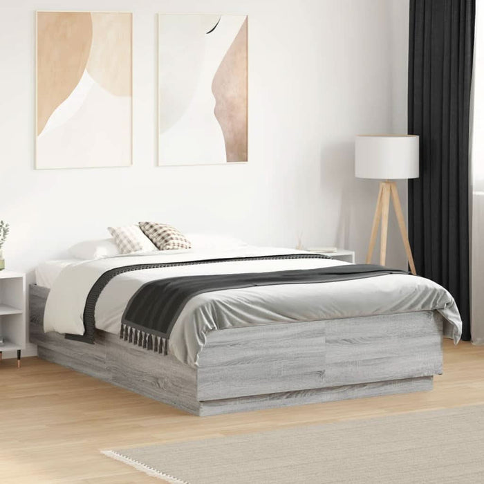 Cadru de pat cu LED, gri sonoma, 135x190 cm, lemn prelucrat - WALTI WALTI