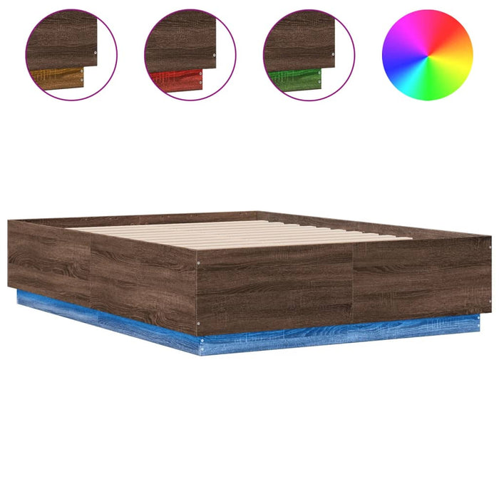 Cadru de pat cu LED, stejar maro, 135x190 cm, lemn prelucrat - WALTI WALTI