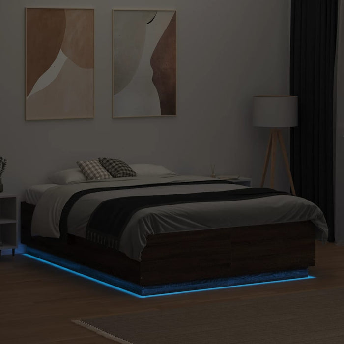 Cadru de pat cu LED, stejar maro, 135x190 cm, lemn prelucrat - WALTI WALTI