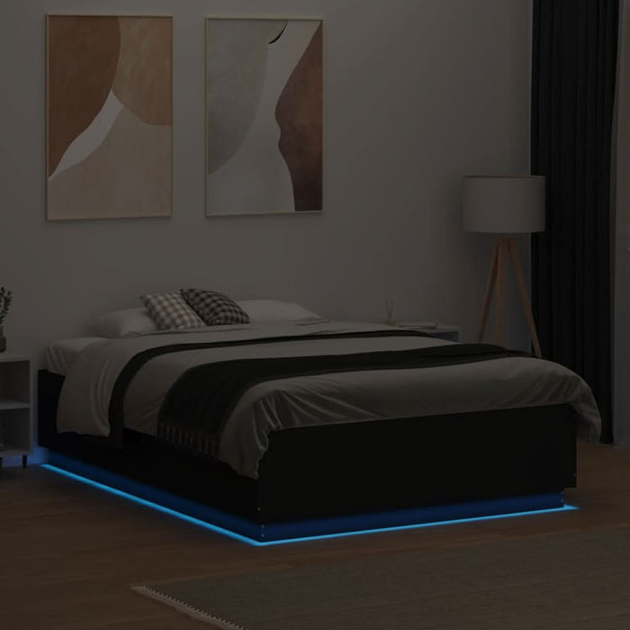Cadru de pat cu lumini LED, negru, 120x190 cm, lemn prelucrat - WALTI WALTI