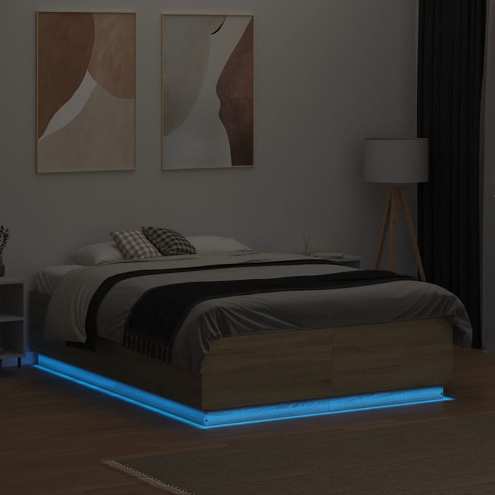 Cadru de pat cu LED stejar sonoma 120x190 cm lemn prelucrat - WALTI WALTI
