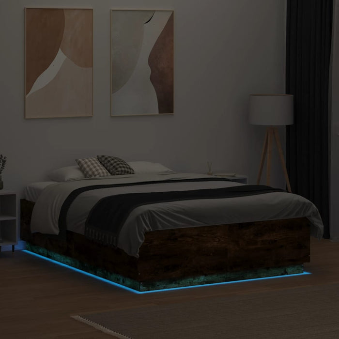 Cadru pat cu lumini LED stejar fumuriu 120x190cm lemn prelucrat - WALTI WALTI