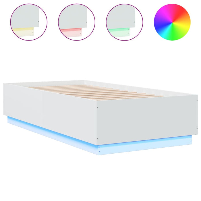 Cadru de pat cu lumini LED, alb, 90x190 cm, lemn prelucrat - WALTI WALTI