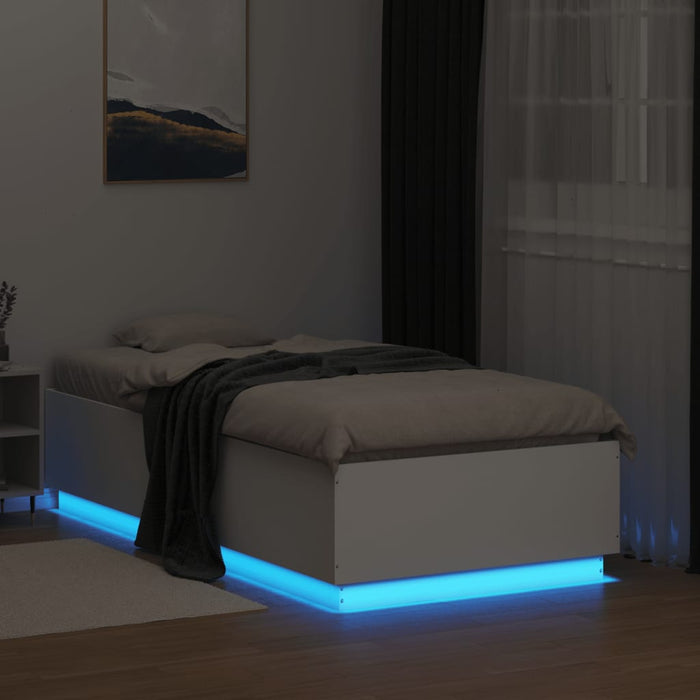 Cadru de pat cu lumini LED, alb, 90x190 cm, lemn prelucrat - WALTI WALTI