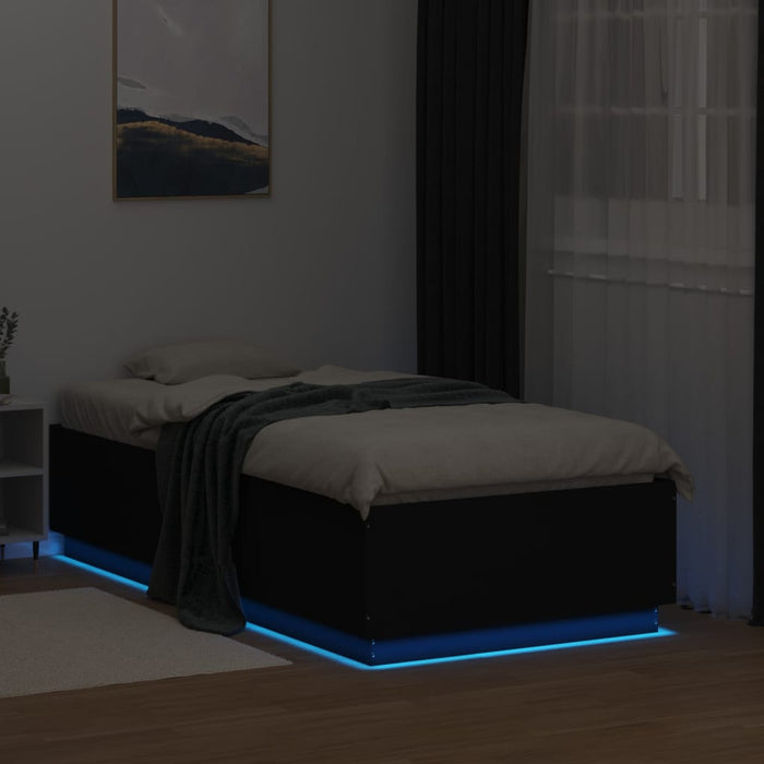 Cadru de pat cu lumini LED, negru, 90x190 cm, lemn prelucrat - WALTI WALTI