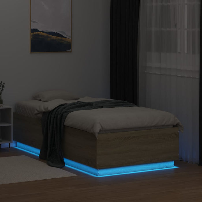 Cadru de pat cu LED, stejar sonoma, 90x190 cm, lemn prelucrat - WALTI WALTI