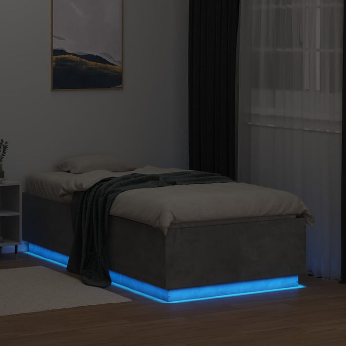 Cadru de pat cu LED, gri beton, 90x190 cm, lemn prelucrat - WALTI WALTI