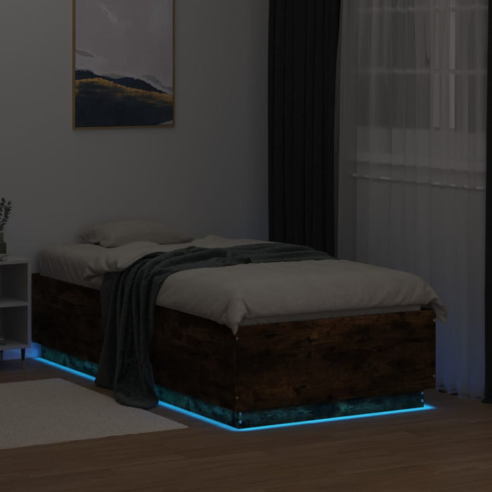 Cadru de pat cu LED, stejar fumuriu, 90x190 cm, lemn prelucrat - WALTI WALTI