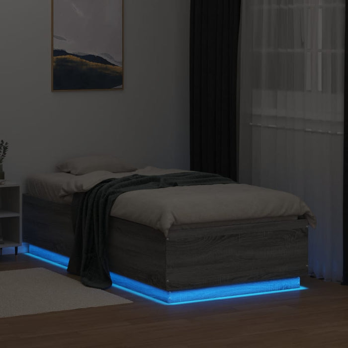 Cadru de pat cu LED, gri sonoma, 90x190 cm, lemn prelucrat - WALTI WALTI