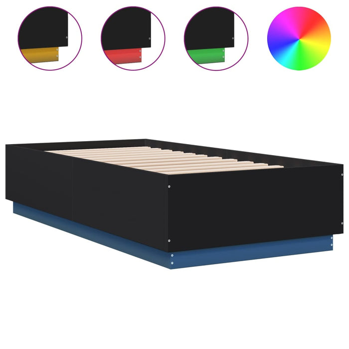 Cadru de pat cu LED, negru, 75x190 cm, lemn prelucrat - WALTI WALTI