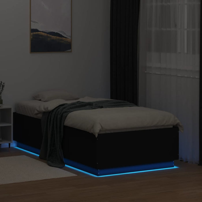 Cadru de pat cu LED, negru, 75x190 cm, lemn prelucrat - WALTI WALTI
