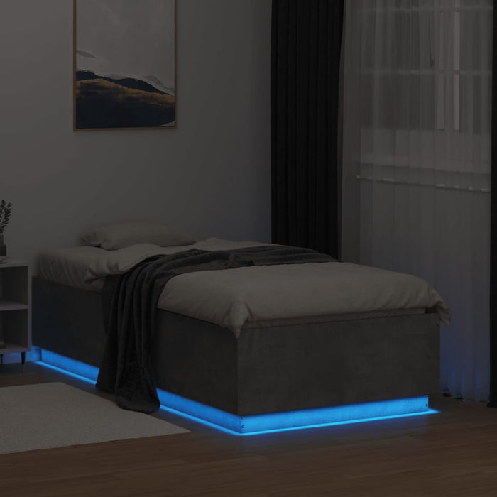 Cadru de pat cu LED, gri beton, 75x190 cm, lemn prelucrat - WALTI WALTI