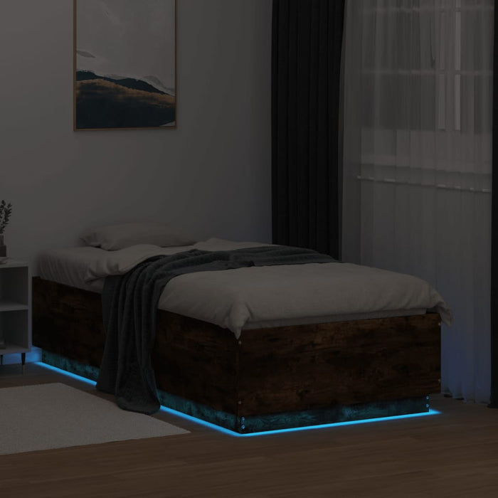 Cadru de pat cu LED stejar fumuriu 75x190 cm lemn prelucrat - WALTI WALTI
