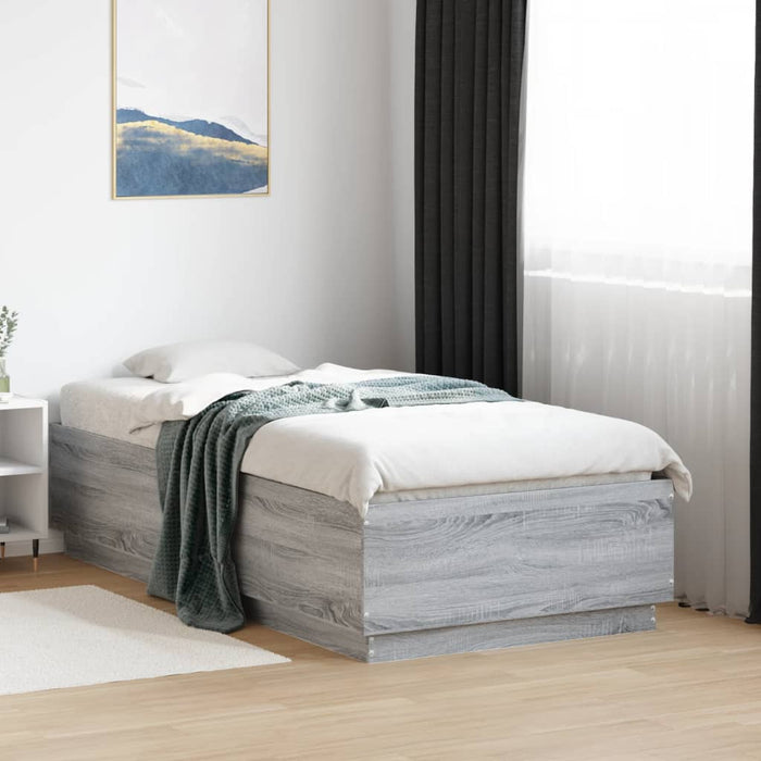 Cadru de pat cu LED gri sonoma 75x190 cm lemn prelucrat - WALTI WALTI