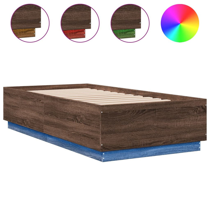 Cadru de pat cu LED stejar maro 75x190 cm lemn prelucrat - WALTI WALTI