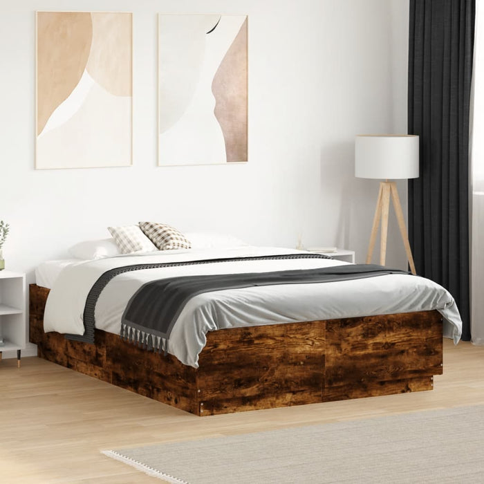 Cadru de pat, stejar afumat, 135x190 cm, lemn prelucrat WALTI