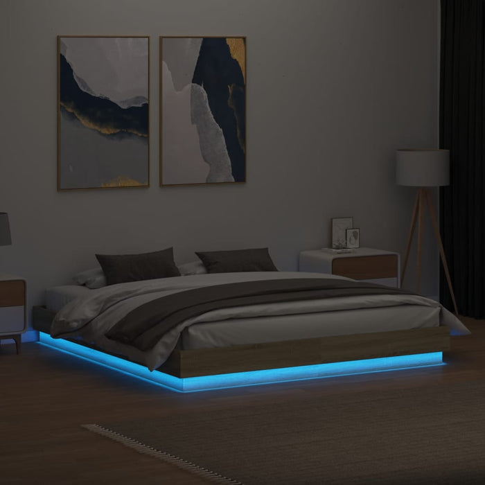 Cadru de pat cu lumini LED, stejar sonoma, 200x200 cm - WALTI WALTI
