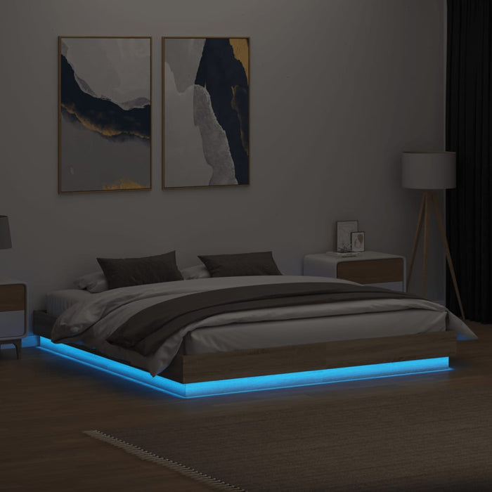 Cadru de pat cu lumini LED, stejar sonoma, 180x200 cm WALTI