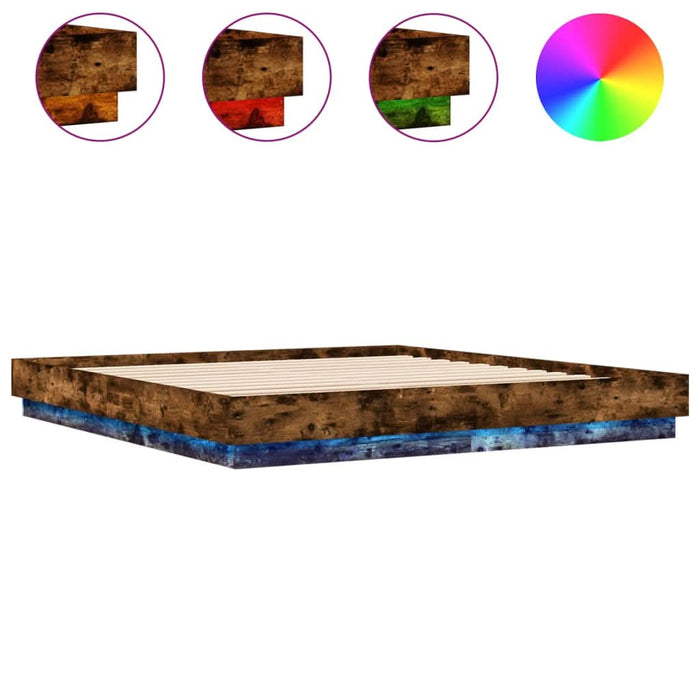 Cadru de pat cu lumini LED, stejar fumuriu, 180x200 cm - WALTI WALTI