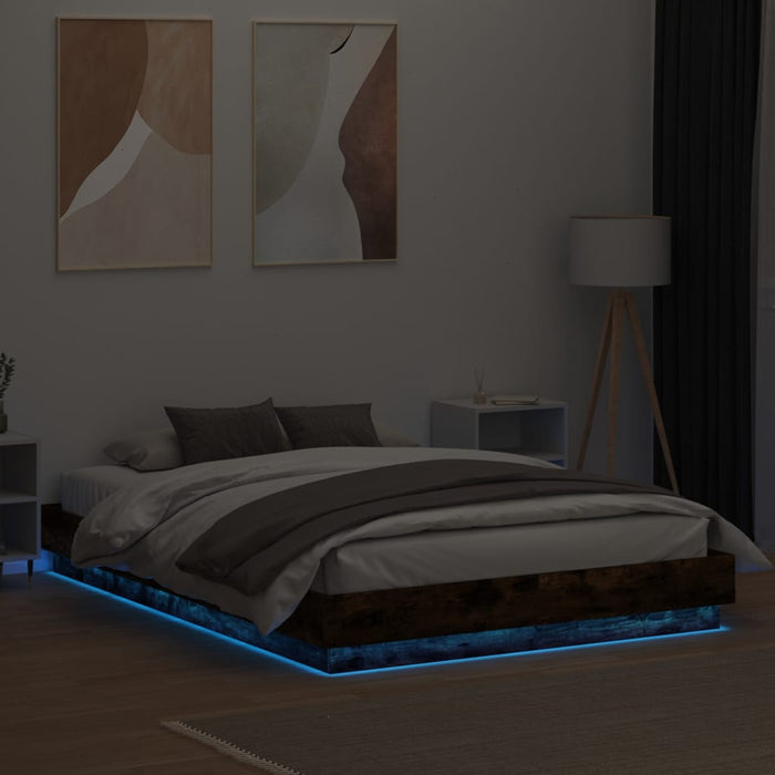 Cadru de pat cu lumini LED, stejar fumuriu, 160x200 cm - WALTI WALTI